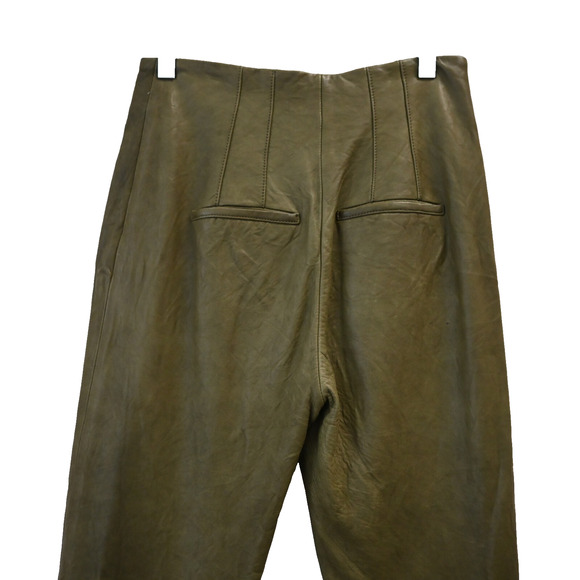 Veronica Beard Seth Moto Pants Size 2 Green Leather High Waist Ankle Zip Tapered - Picture 7 of 12